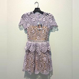 Self Portrait Lilac Rose Lace Peplum Mini Dress